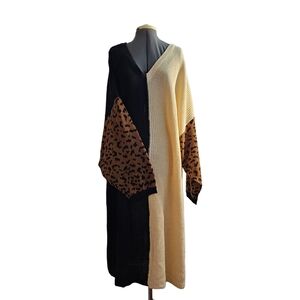 NWT Colorblock Knit Maxi with Animal Print Sleeves